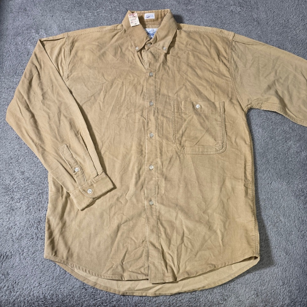 Perry Ellis America Mens M Button Down Shirt Tan Corduroy Long Sleeve Pocket